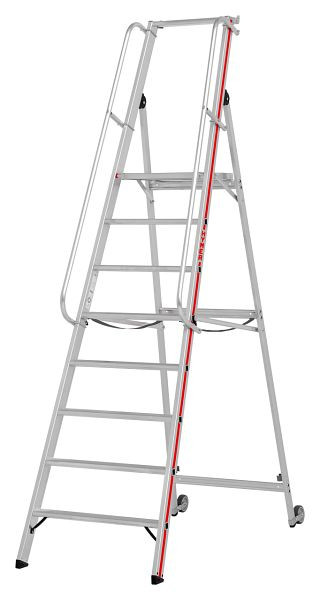 HYMER platformladder met kantelrollen en lange leuning, 8 treden, stahoogte 1,85 m, 808108