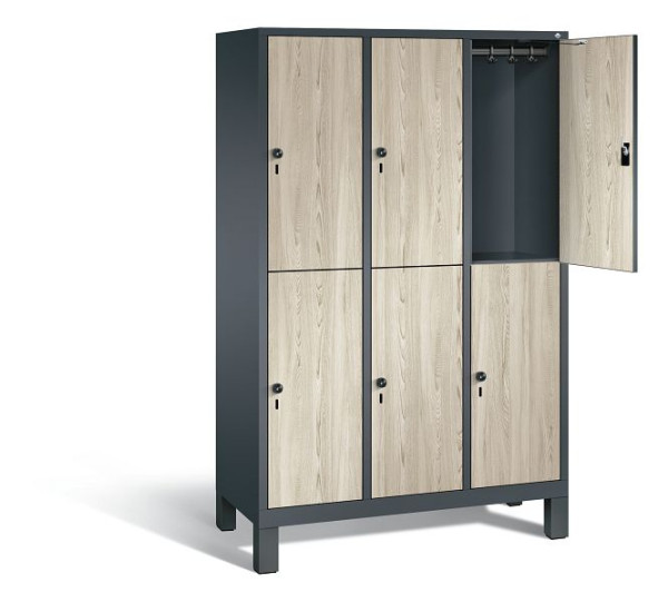 C+P locker, dubbellaags Evolo, H1850xB1200xD500mm, kleur: antracietgrijs / Sen ash decor, 48310-32 S10304