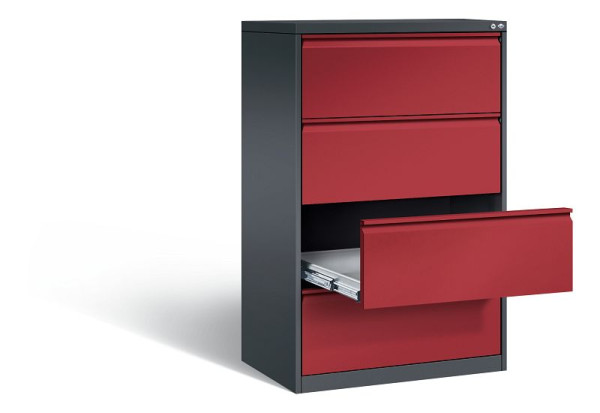 C+P archiefkast Acurado, H1357xW787xD590mm, kleur: zwartgrijs/robijnrood, stuurstang, 12934-322 S10053