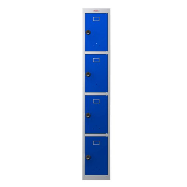 Phoenix PL Series 1 Column 4-deurs persoonlijke locker, grijze behuizing/blauwe deuren met combinatieslot, PL1430GBC
