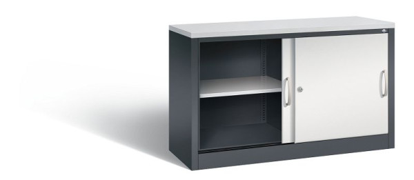 C+P dressoir met schuifdeuren Acurado, H720xB1200xD400mm, kleur: zwartgrijs/lichtgrijs, beugelgreep, 2 niveaus, 5723-00 S10411