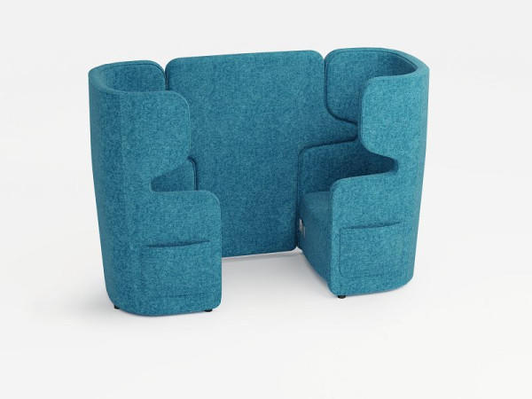 Bisley set van 2, tegenoverliggende fauteuil met hoge rugleuning, kleur: blauw, stopcontact + 2xUSB + 2 zijvakken, VIVH2SETPS2WM0142