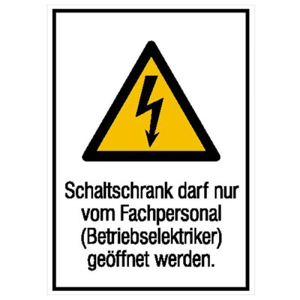 Stone HGS elektrisch markerings-/combinatiebord met waarschuwingsbord en aanvullende tekst, schakelkast mag alleen door gekwalificeerd personeel worden gebruikt..., 131 x 185 mm / film, zelfklevend, 21.1296