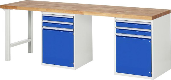 RAU werkbank serie 7000 - modulaire opbouw, 2 onderbouwcontainers (2x lade, 1x draaideur), 2500x840x700 mm, 03-7503A8-257B4S.11