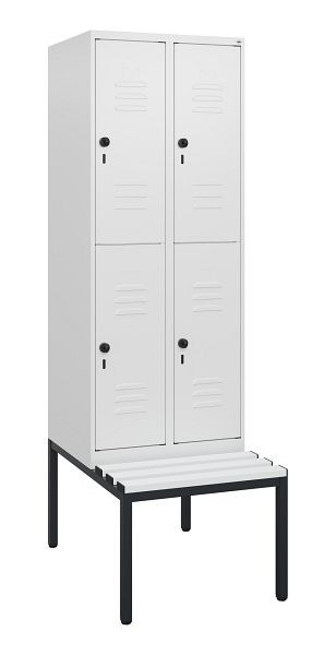 C+P Doppelstöckiger Spind Classic PLUS, 2 Abteile, 1950x600x815mm, 9016/9016, Drehriegel, mit untergebauter Sitzbank, 0803505-20 S10074