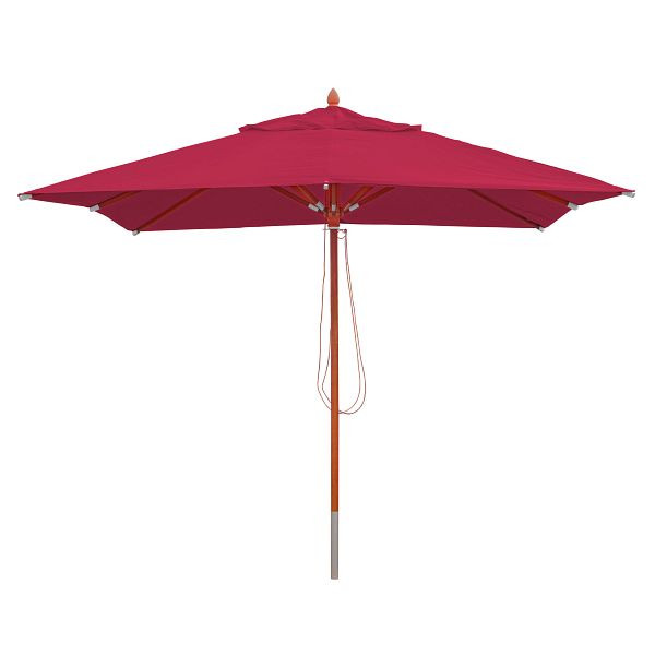 Mendler Gastronomy houten parasol HWC-C57, tuinparasol, polyester/hout 14kg, vierkant 3x3m kabel, schokbestendig, bordeaux, 66526
