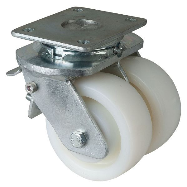 BS Wielen Zware dubbele zwenkwiel met wiel/slot, breedte 2x50 mm, Ø125 mm, tot 1400 kg, loopvlak/wiellichaam kunststof, kogellager, S120.B15.126