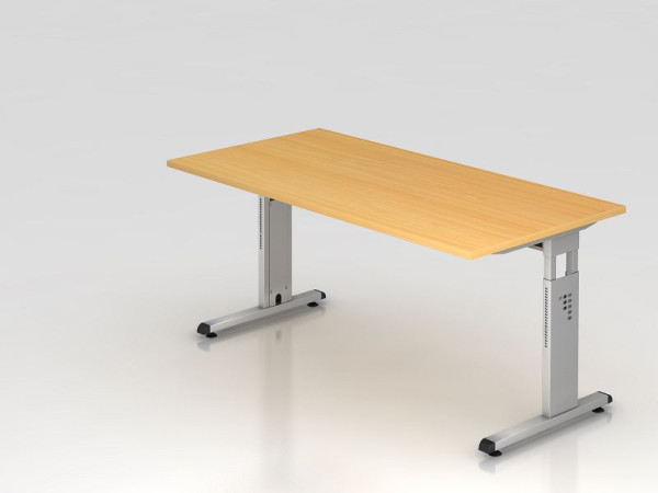 Hammerbacher bureau C-poot 160x80cm beuken/zilver, werkhoogte 65-85 cm, VOS16/6/S