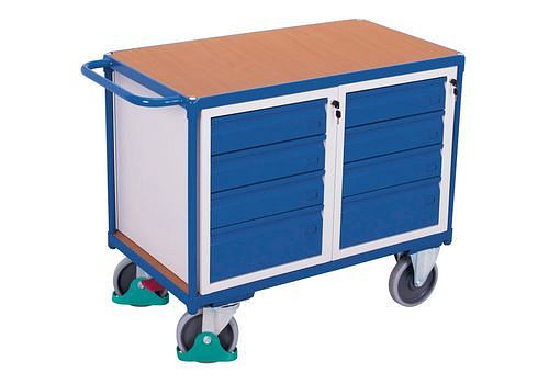 DENIOS classic-line werkplaatswagen met 1 laadruimte en 8 laden, 1190 x 600 x 930 mm, 271549