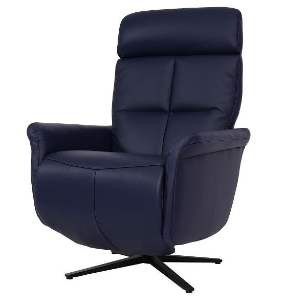 Mendler relaxfauteuil HWC-L10, design tv-fauteuil tv-fauteuil relaxfauteuil, ligfunctie draaibaar, volledig leer, blauw, 98383