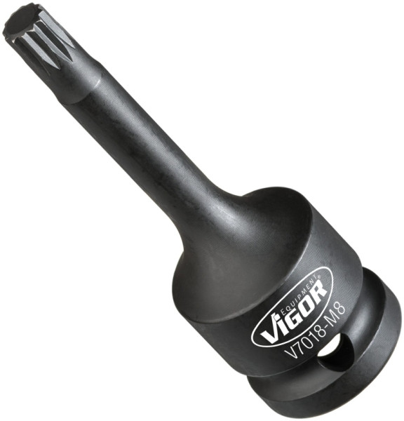 VIGOR slagmoersleutel schroevendraaierbit, hol vierkant 12,5 mm (1/2 inch), inwendig meertands profiel XZN, M8, V7018-M8