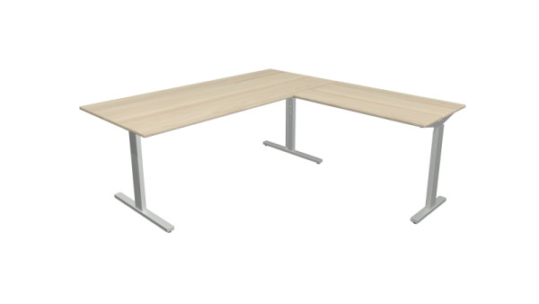 Kerkmann hoekwerkstation Form 2, bureau B 1800 x D 800 x H 700-820 mm, aanschuiftafel 1000 x 600 x 700-820 mm, esdoorn, 11023150
