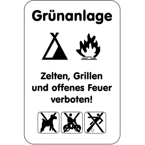 Steen HGS speciaal bord, groenstrook, kamperen, barbecuen en open vuur verboden!, 400 x 600 mm, 15028