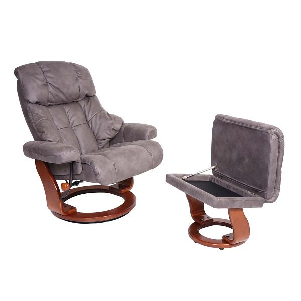 Mendler MCA relaxfauteuil Calgary XXL, TV-stoel kruk, 180kg draagvermogen stof/textiel, donkergrijs, frame notenhout-look, 75590