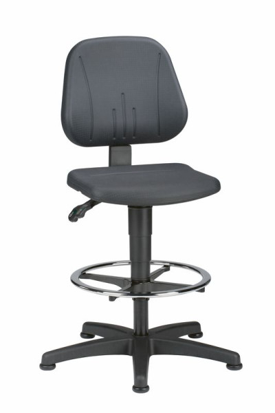 KLW draaiwerkstoel met permanentcontact-mechanisme, gasveer hoogteverstelling van 580-850 mm, met glijders en voetring, 10/9651-2000