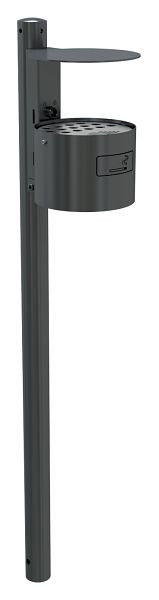 Schake ronde asbak met dak voor wand- en paalbevestiging, thermisch verzinkt en gecoat DB 703, met paal Ø60x1300mm, 4167B