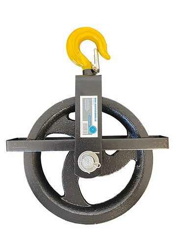 MMXX bouw takel katrol voor hennep emmertouw, CE, Ø 190 mm, haaklast 200 kg, veiligheidsbeugel, 45130