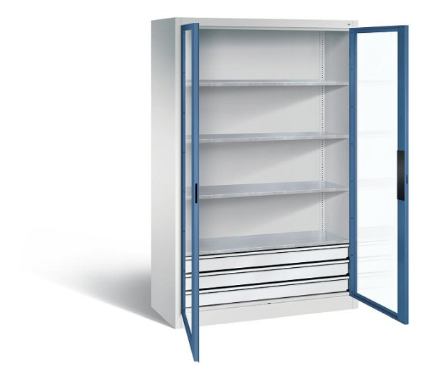 C+P gereedschapskast Acurado, H1950xB1200xD500mm, kleur: lichtgrijs / verre blauw, verzonken handgreep, 8931-5532 S10006