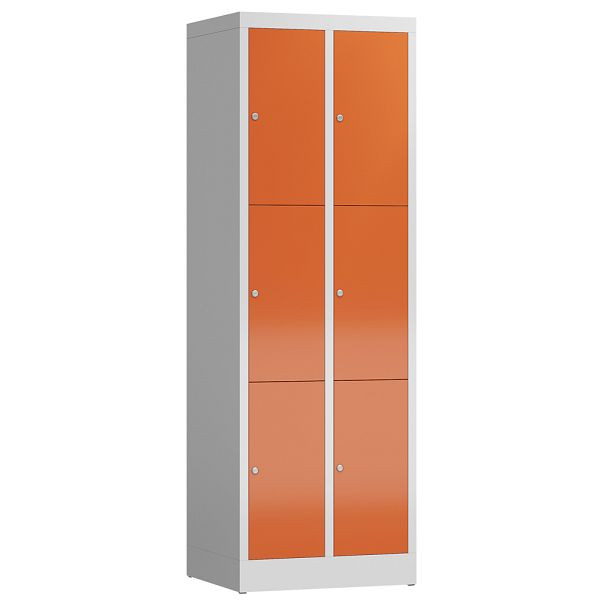 Lüllmann ClassiX lockerkast, 2 compartimenten met elk 3 compartimenten, 1800 x 590 x 500 mm, lichtgrijs/vuurrood, X-520324