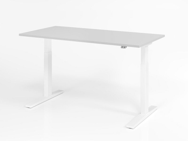 Hammerbacher bureau XMKA16, 160 x 80 cm, blad: grijs, 25 mm dik, ABS dikke rand, rechthoekige vorm, wit, VXMKA16/5/W
