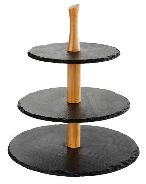 APS 3-laags etagère, Ø 30 / 25 / 20 cm, hoogte: 34 cm, natuurleisteen, acaciahout, materiaaldikte 4-7mm, 00960
