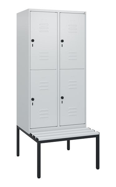 C+P Doppelstöckiger Spind Classic PLUS, 2 Abteile, 1950x800x815mm, 7035/7035, Drehriegel, mit untergebauter Sitzbank, 0803505-22 S10060
