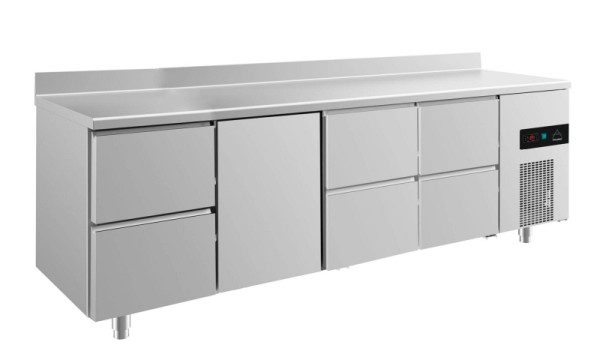 A&S Polarny koeltafel -2 tot +8°C met 1x deur midden links en 3x twee laden, 2330 x 700 x 850 mm, met opstaande rand, KT4ZTZZA