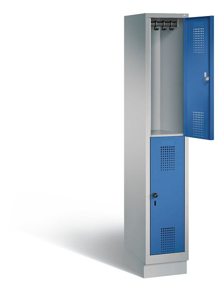 C+P locker dubbeldekker Evolo, H1800xB320xD500mm, kleur: wit aluminium / gentiaanblauw, 48320-10 S10108