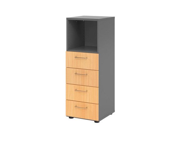 Hammerbacher ladekast 3OH, 4 laden, BS grafiet/beuken, 40 x 41,7 x 110 cm, 4 laden, metalen handgreep, V934S4/G/6/BS