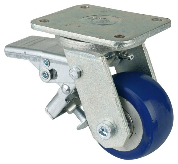 BS Rollen zwaarlastwiel zwenkwiel met rem, polyurethaan wiel 83 Shore, aluminium velg, kogellager, plaat, diameter: 80 mm, RR120.B92.080
