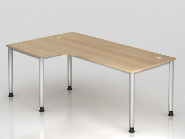 Hammerbacher hoektafel 4 voet rond 200x120cm 90° eiken/zilver, hoekvorm 90°, links of rechts te monteren, VHS82/E/S