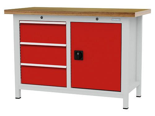 Bedrunka+Hirth boxwerkbank, R 18-16, aantal lades: 3, 1 x draaideur, afmetingen: 1250 x 600 x 859 mm, draagvermogen lade(s): 50 kg, 03T512H60550