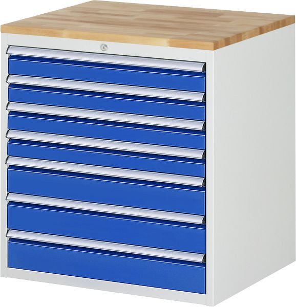 RAU ladekast serie 7000, B770 x D650 x H825mm, 7 x lade maat XL 4xH90, 3xH120 mm, massief beukenhouten blad, dikte 25 mm, 03-XL5.17A-B.11