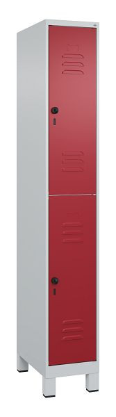 C+P Doppelstöckiger Spind Classic PLUS, Füße, 1950x300x500mm, 7035/3003, 080310-10 S10001