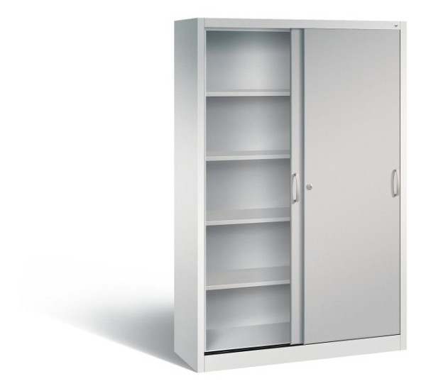 C+P schuifdeurkast Acurado, H1950xB1200xD400mm, kleur: lichtgrijs/wit aluminium, beugelgreep, 5 niveaus, 2040-00 S10290