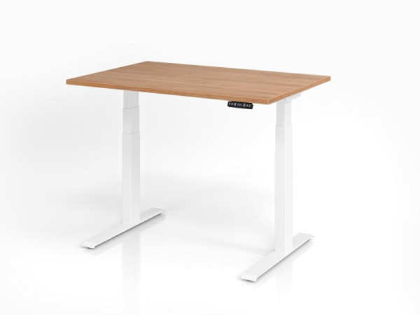 Hammerbacher bureau XDKB12, 120 x 80 cm, blad: walnoot, 25 mm dik, ABS dikke rand, rechthoekige vorm, wit, VXDKB12/N/W