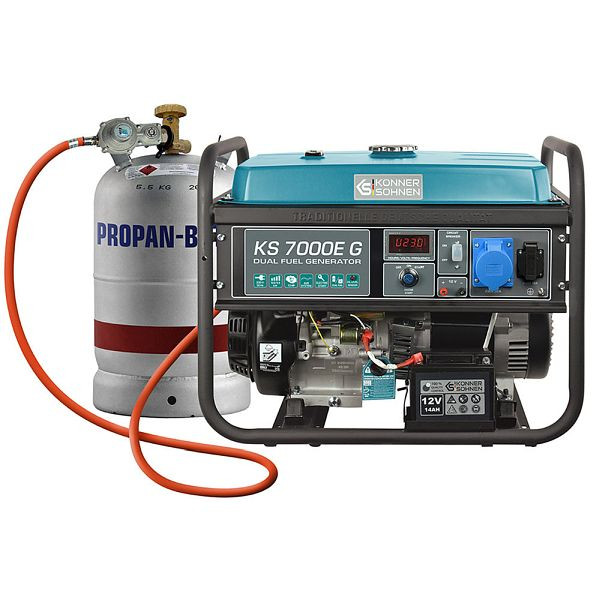 Könner & Söhnen 5500W, DUAL FUEL benzine/LPG, E-start, HYBRID stroomgenerator, 1x16A(230V)/1x32A(230V), 12V, voltregelaar, display, KS 7000E G