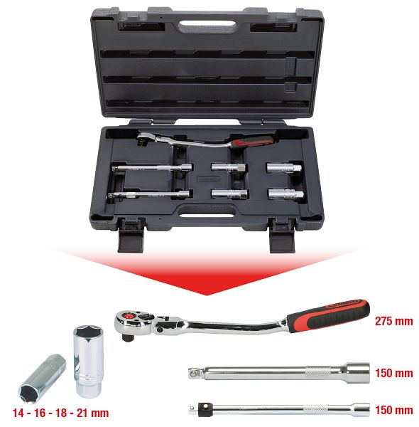 KS Tools 3/8" CHROMEplus bougieserviceset, 7-delig, 918.0607