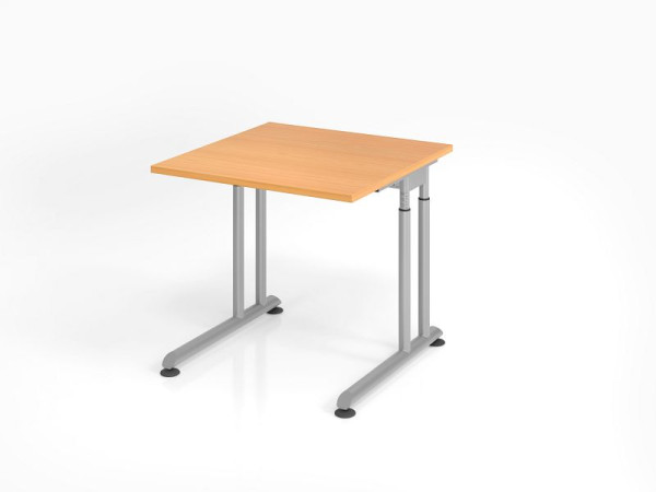 Hammerbacher bureau ZS08, 80 x 80 cm, blad: beukenhout, 25 mm dik, ABS dikke rand, rechthoekige vorm, zilver, VZS08/6/S