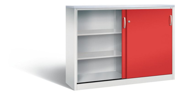 C+P dressoir met schuifdeuren Acurado, H1200xB1600xD400mm, kleur: lichtgrijs / vuurrood, beugelgreep, 3 niveaus, 2147-1200 S10312