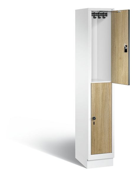 C+P locker, dubbellaags Evolo, H1800xB320xD500mm, kleur: verkeerswit / decor eiken Sereno, 48320-10 S10117