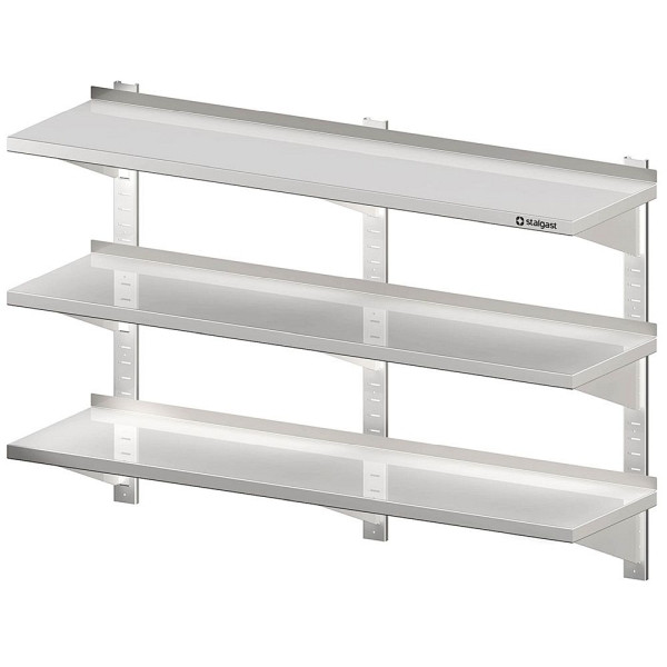 Stalgast driedubbele wandplank met beugels en wandrails 1800x300x400 mm in hoogte verstelbaar, gelast, VWB18303