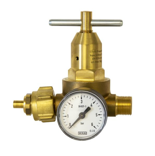 ELMAG kleine drukregelaar 'PROPANE' met manometer 0-6 bar, output 18 kg/h, slangaansluiting G 3/8' LH, 56120