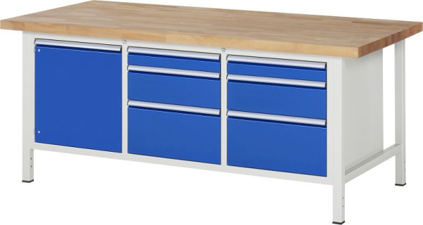 RAU werkbank serie 8000 - frameconstructie (gelast frame), 6 x laden, 1 x deur, 1 x legbord, 2000x840x900 mm, 03-8570A2-209B4S.11