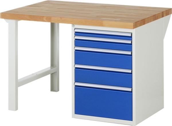 RAU werkbank serie 7000 - modulair ontwerp, 5 x laden, 1250x840x900 mm, 03-7511A1-129B4S.11