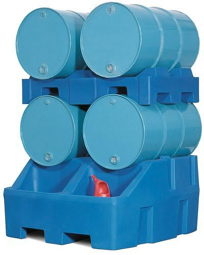 DENIOS tankstation type RS van polyethyleen (PE), inclusief vatenpallet van PE, voor 4 vaten à 200 liter elk, 163338