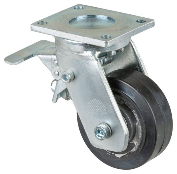 BS Rolls Zwaarlastwiel met wiel/rem, breedte 40 mm, Ø100 mm, tot 150 kg, zwarte elastische banden, aluminium behuizing, kogellagers, RR120.B80.100