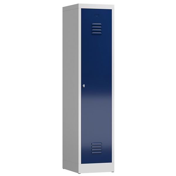 Lüllmann ClassiX kledingkast, 1 compartiment met zwart-wit scheiding, 1800 x 415 x 500 mm, lichtgrijs/gentiaanblauw, X-515111
