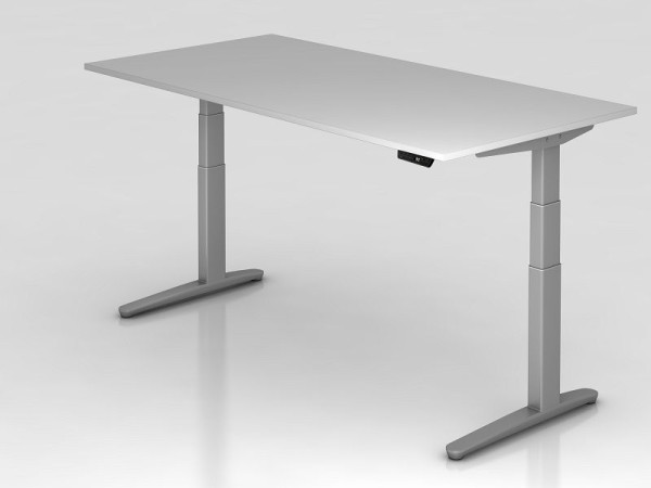 Hammerbacher elektrisch zit-sta bureau 200x100cm grijs/zilver, rechthoekige vorm, VXBHM2E/5/SS