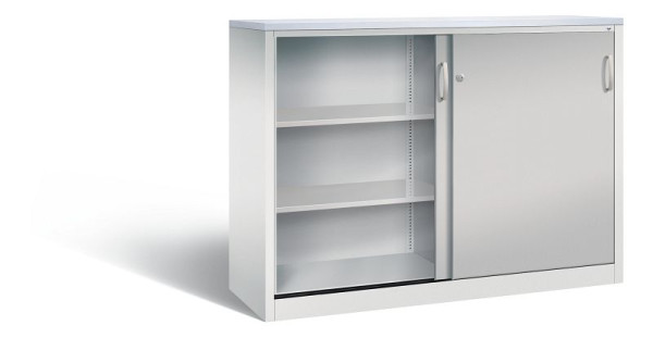 C+P dressoir met schuifdeuren Acurado, H1200xB1600xD500mm, kleur: lichtgrijs/wit aluminium, beugelgreep, 3 niveaus, 2157-1200 S10281